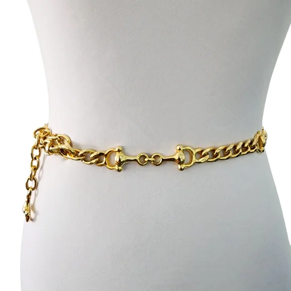 Stirrup chain belt smooth polished finish yellow gold X2 Fine Stirrup Chain Necklace with Tusk Clasp main image 4